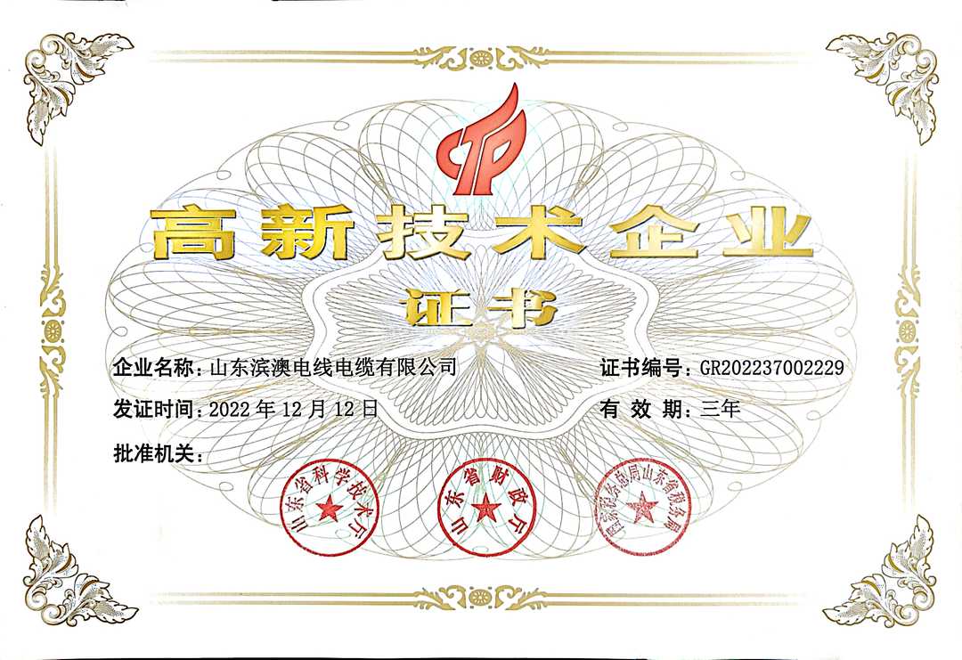 高新技术企业证书